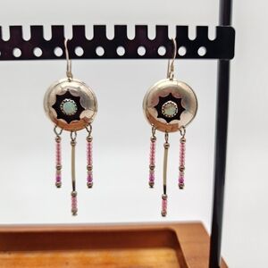 Vintage C Isaacs Oneida Dream Catcher Fire Opal Dangle Earrings